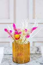 Yellow horizontal vase with Garden bunch